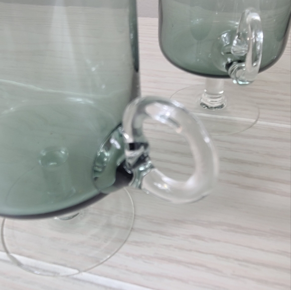 Vintage Hand Blown Smokey Glasses Footed Applied Handles - Picture 5 of 11